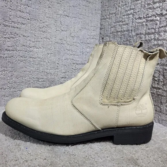 Timberland Men's Size 9 US Beige Leather Side Zip Chelsea Boots