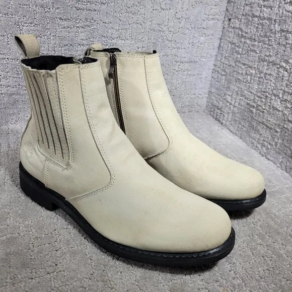 Timberland Men's Size 9 US Beige Leather Side Zip Chelsea Boots