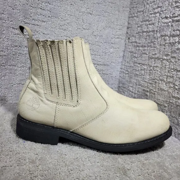 Timberland Men's Size 9 US Beige Leather Side Zip Chelsea Boots