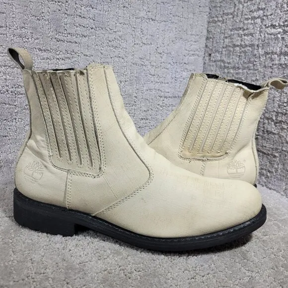 Timberland Men's Size 9 US Beige Leather Side Zip Chelsea Boots