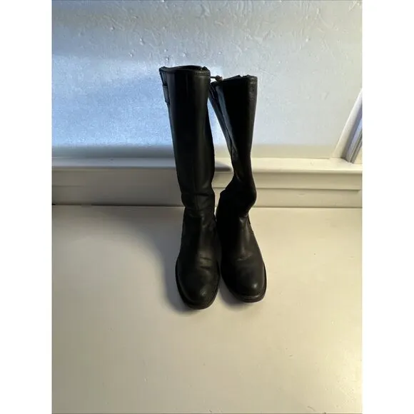 Timberland Tall Riding Boots Black Distressed Leather 61629 Buckles Side Zip 5.5