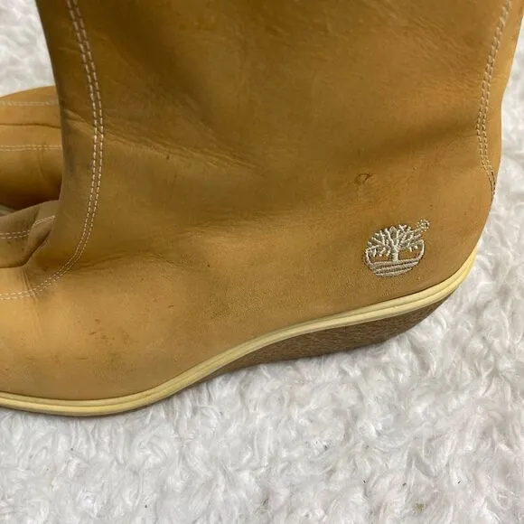 Timberland leather wheat Nubuck ankle wedge boots side zipper size 7.5M
