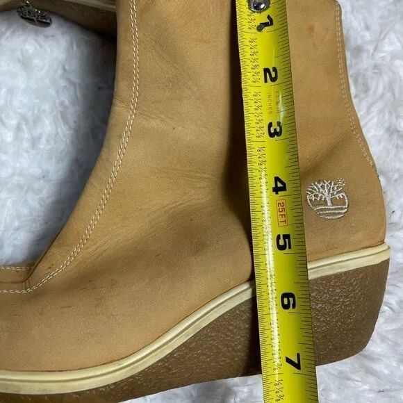 Timberland leather wheat Nubuck ankle wedge boots side zipper size 7.5M