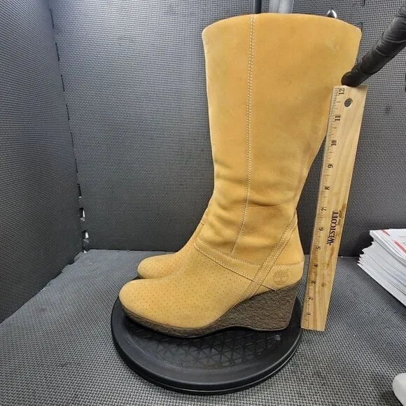 Timberland Tall Zip Up Leather Boots Womens Sz 9 Wheat Heeled Booties