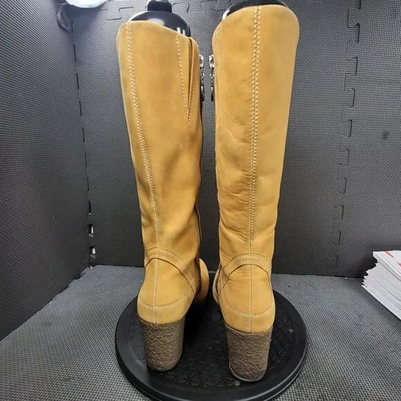 Timberland Tall Zip Up Leather Boots Womens Sz 9 Wheat Heeled Booties