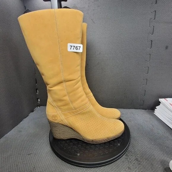 Timberland Tall Zip Up Leather Boots Womens Sz 9 Wheat Heeled Booties