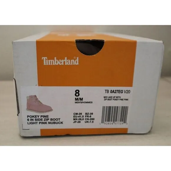 Timberland Toddler Girls' Sz 8M Light Pink Nubuck Pokey Pine 6&quot; Side Zip Boots