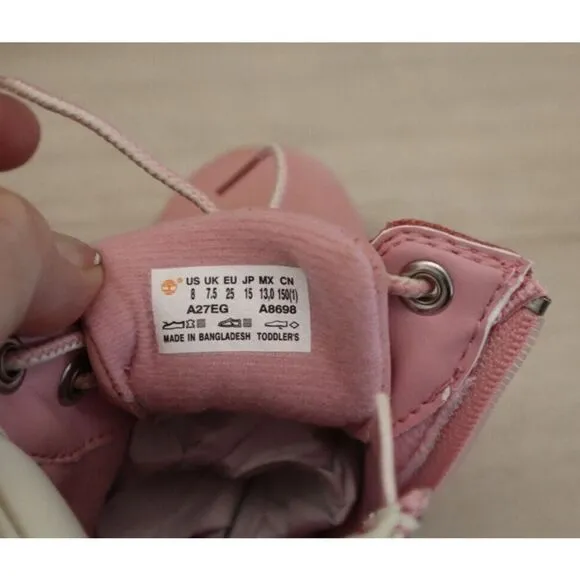 Timberland Toddler Girls' Sz 8M Light Pink Nubuck Pokey Pine 6&quot; Side Zip Boots