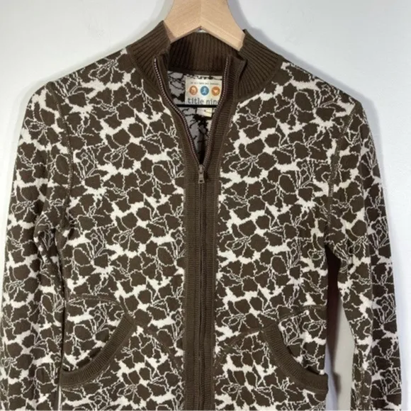 Title Nine Brown Floral Print Full Zip Sweater Women's Size S Pockets