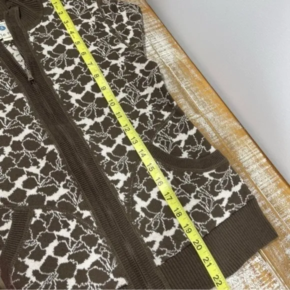 Title Nine Brown Floral Print Full Zip Sweater Women's Size S Pockets
