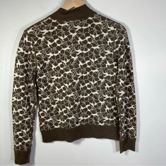 Title Nine Brown Floral Print Full Zip Sweater Women's Size S Pockets