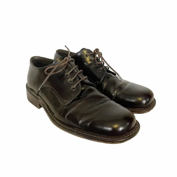 TO BOOT NEW YORK Dark Brown Patent Leather Chunky Lace Up Round Toe Derby Loafer