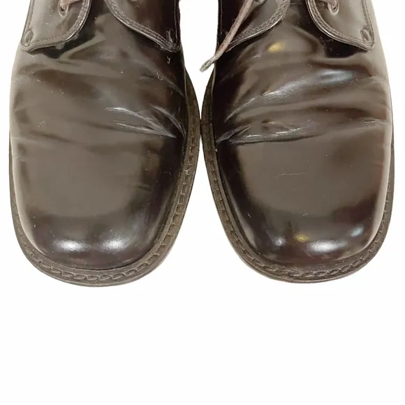 TO BOOT NEW YORK Dark Brown Patent Leather Chunky Lace Up Round Toe Derby Loafer