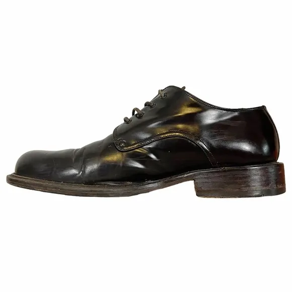 TO BOOT NEW YORK Dark Brown Patent Leather Chunky Lace Up Round Toe Derby Loafer