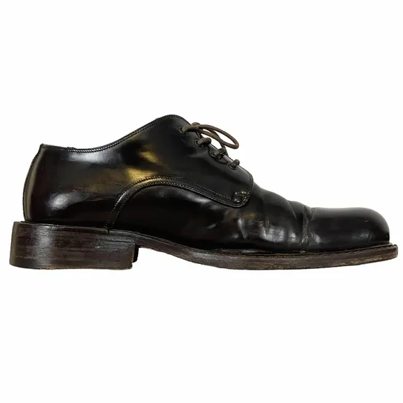 TO BOOT NEW YORK Dark Brown Patent Leather Chunky Lace Up Round Toe Derby Loafer