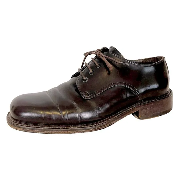 TO BOOT NEW YORK Dark Brown Patent Leather Chunky Lace Up Round Toe Derby Loafer