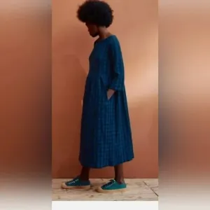 TOAST Navy Plaid Freya Crinkle Dress