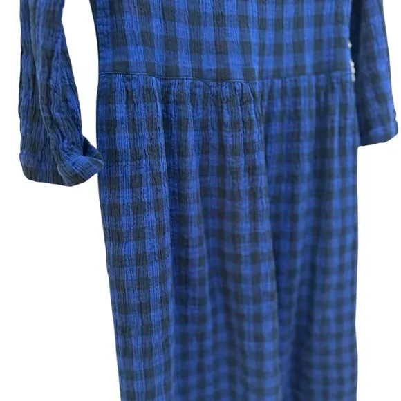 TOAST Navy Plaid Freya Crinkle Dress