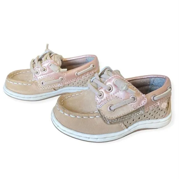 Toddler SPERRY TOP-SIDER Size 6 Songfish Boat Shoes Deck Shoes Slip On Pink Tan