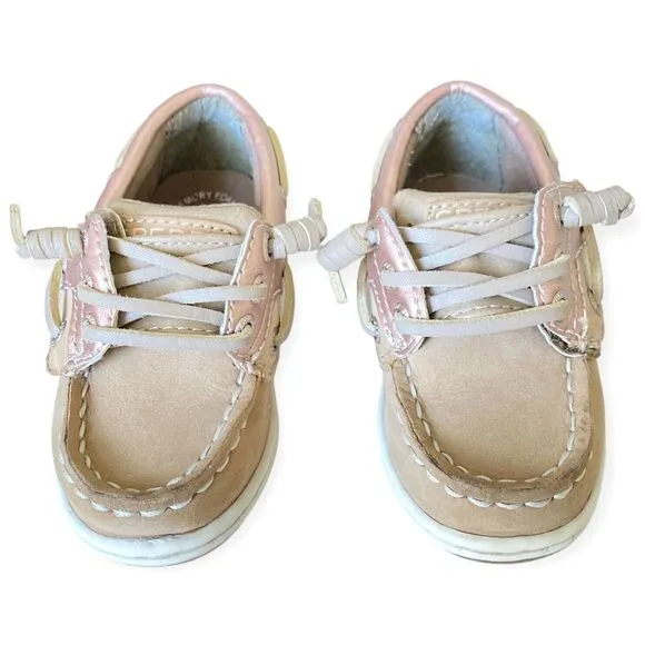 Toddler SPERRY TOP-SIDER Size 6 Songfish Boat Shoes Deck Shoes Slip On Pink Tan