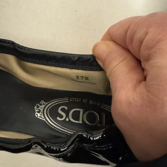 Tod's Black Patent Leather Ballet flats with Bow Detail worn once!