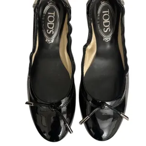Tod's Black Patent Leather Ballet flats with Bow Detail worn once!