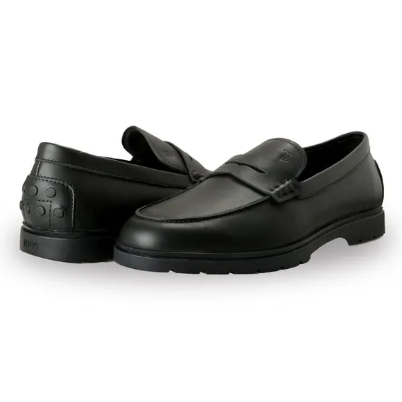 Tod's Men's Black 100% Leather Loafers Slip On Shoes