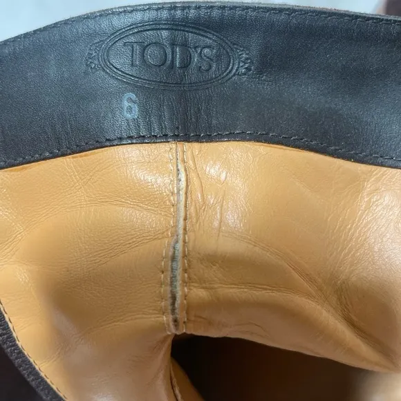TODS Platform Heel Boots BROWN SUEDE Side Zip Ankle Booties Womens Sz 6 EU 36.5