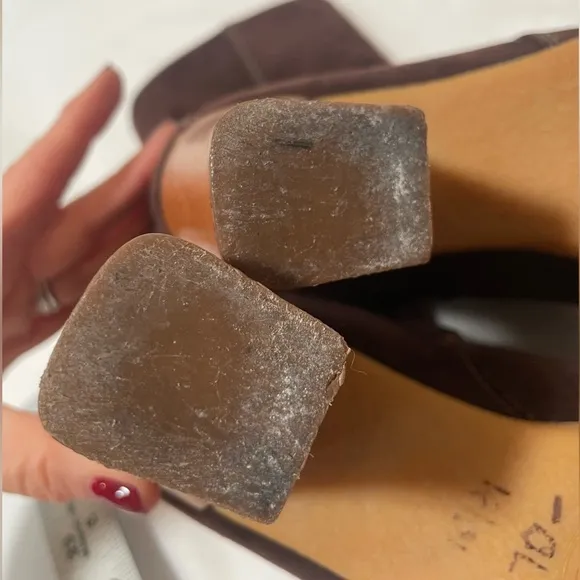 TODS Platform Heel Boots BROWN SUEDE Side Zip Ankle Booties Womens Sz 6 EU 36.5