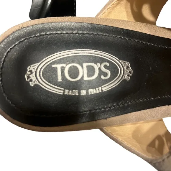 TODS | Tan Black Leather Suede Ankle Strap Block Heels Sandals Size 38