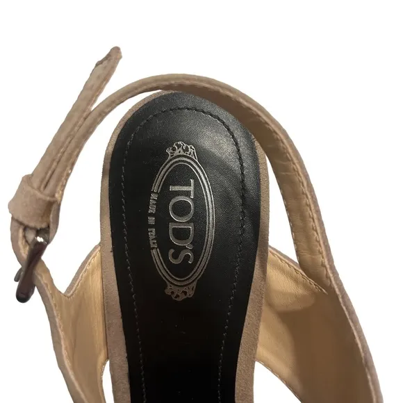 TODS | Tan Black Leather Suede Ankle Strap Block Heels Sandals Size 38