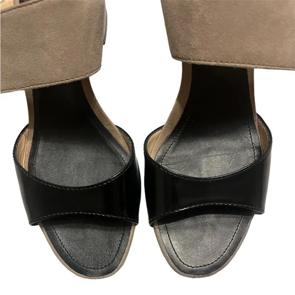 TODS | Tan Black Leather Suede Ankle Strap Block Heels Sandals Size 38