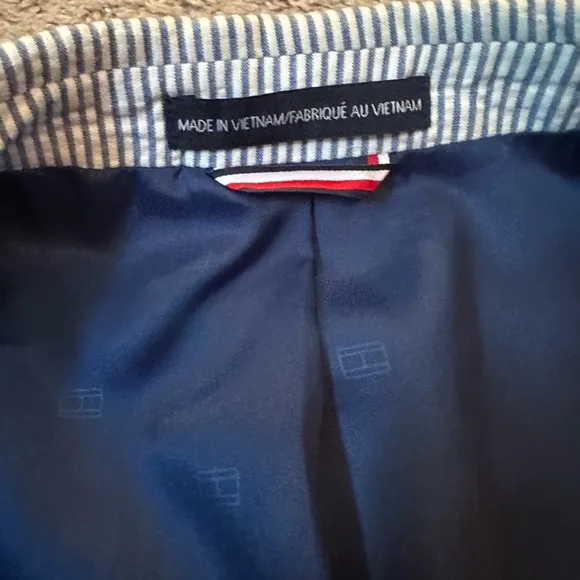 Tommy Hilfiger Men's Blue and White Seersucker Blazer