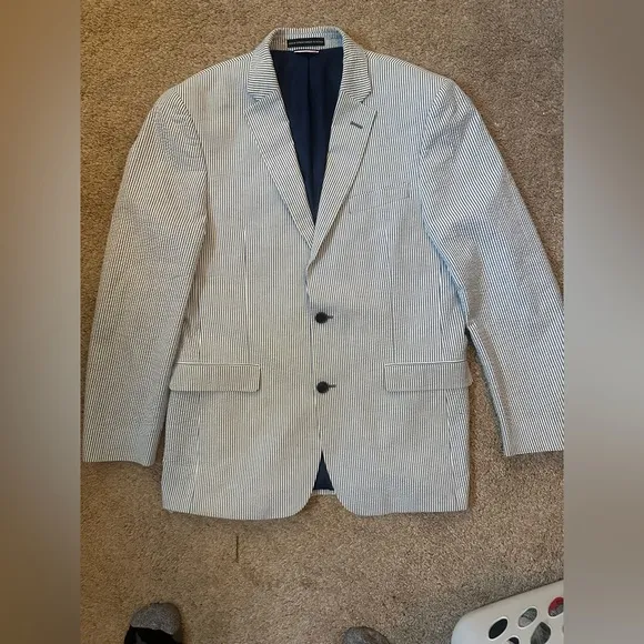 Tommy Hilfiger Men's Blue and White Seersucker Blazer