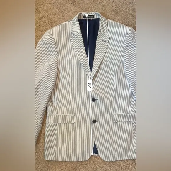 Tommy Hilfiger Men's Blue and White Seersucker Blazer