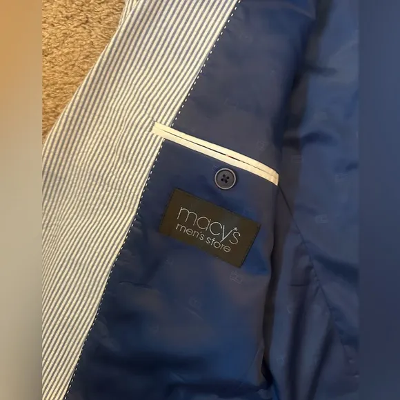 Tommy Hilfiger Men's Blue and White Seersucker Blazer