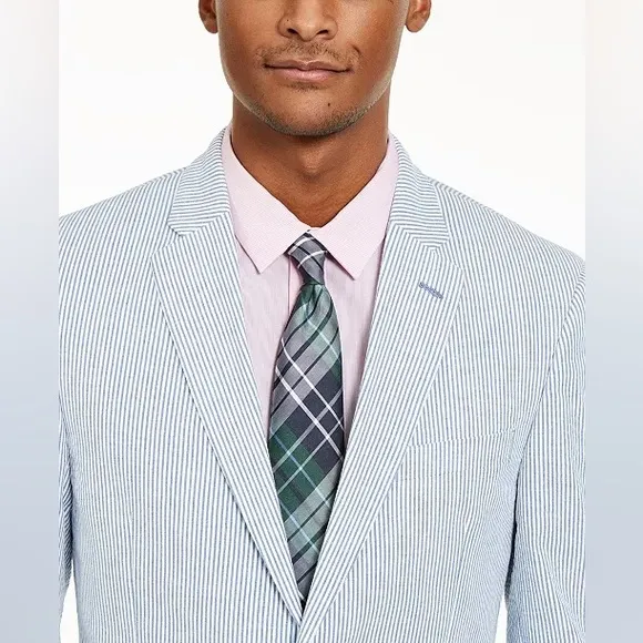 Tommy Hilfiger Men's Blue and White Seersucker Blazer