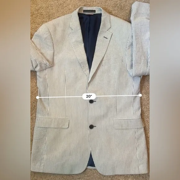 Tommy Hilfiger Men's Blue and White Seersucker Blazer