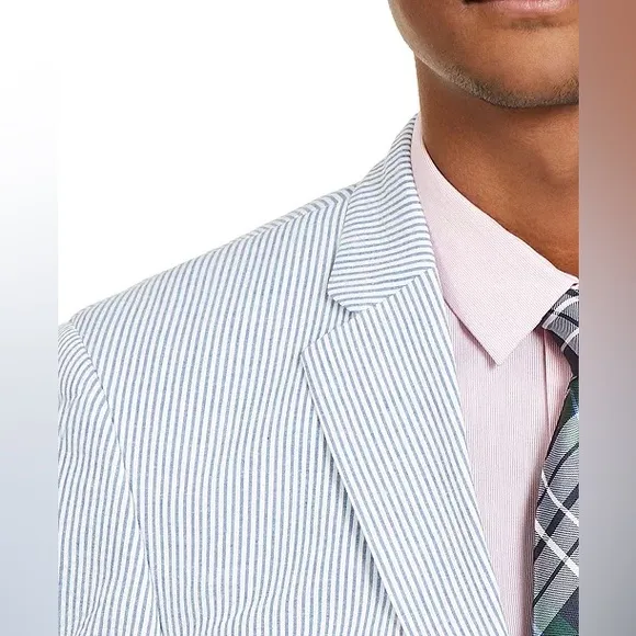 Tommy Hilfiger Men's Blue and White Seersucker Blazer
