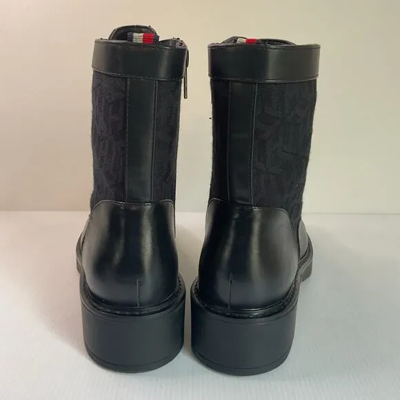 Tommy Hilfiger Women’s Combat Boots 9M Black Monogram Lace-Up Side Zip Round Toe