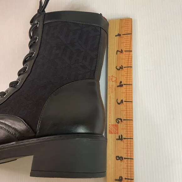 Tommy Hilfiger Women’s Combat Boots 9M Black Monogram Lace-Up Side Zip Round Toe