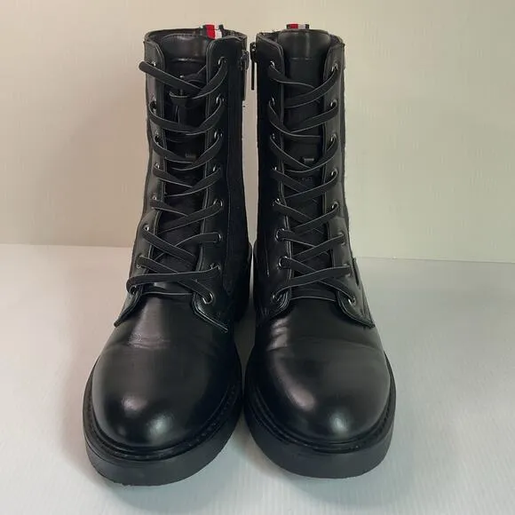 Tommy Hilfiger Women’s Combat Boots 9M Black Monogram Lace-Up Side Zip Round Toe