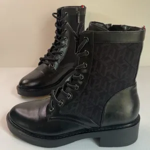 Tommy Hilfiger Women’s Combat Boots 9M Black Monogram Lace-Up Side Zip Round Toe