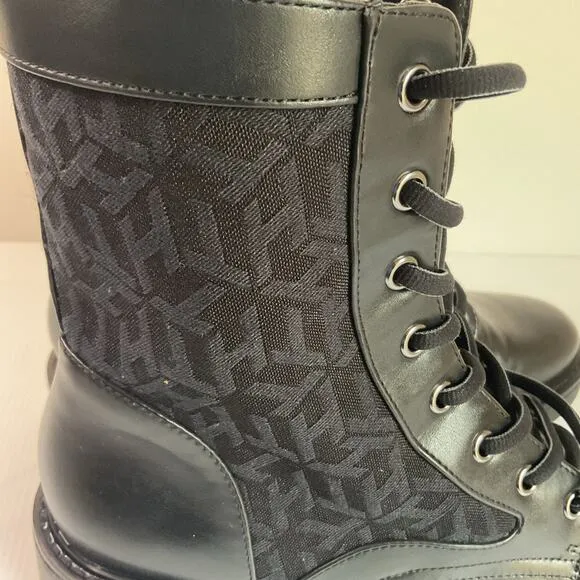 Tommy Hilfiger Women’s Combat Boots 9M Black Monogram Lace-Up Side Zip Round Toe