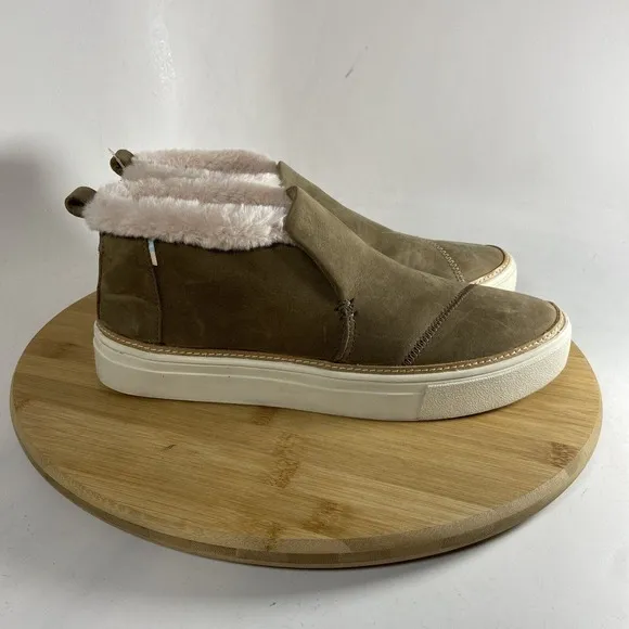 Toms Paxton Slip On Shoes Brown Suede Sherpa Lined Women’s SZ 7.5