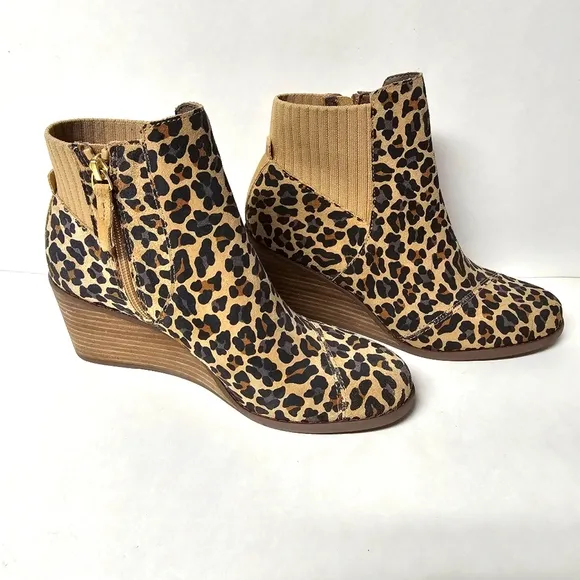 TOMS Sadie Leopard Print Wedge Boots