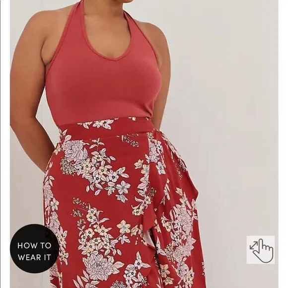 Torrid Floral Print Boho Hi-Lo Ruffle Maxi Skirt Contemporary Festival Feminine