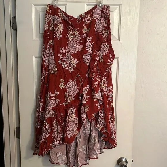 Torrid Floral Print Boho Hi-Lo Ruffle Maxi Skirt Contemporary Festival Feminine