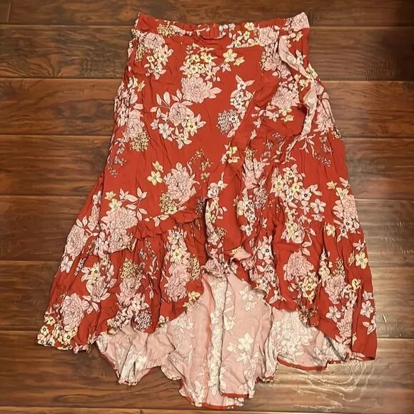 Torrid Floral Print Boho Hi-Lo Ruffle Maxi Skirt Contemporary Festival Feminine