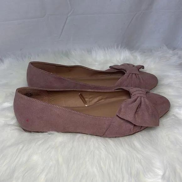 Torrid Pale Pink Pointed Toe Bow Flats Sz 9.5 WIDE WIDTH